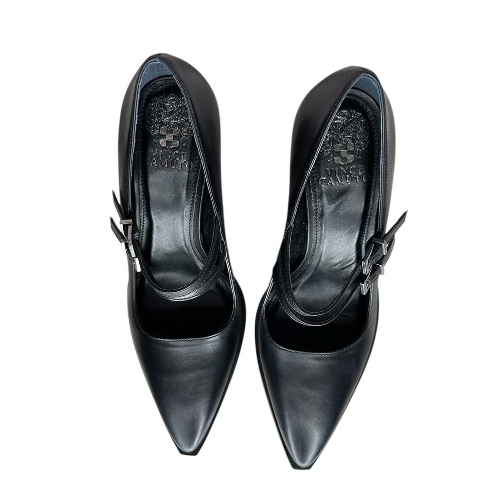 Vince Camuto Dahlein Block Black Leather Heel Point Toe Heels Pumps Size 8 - Picture 5 of 11